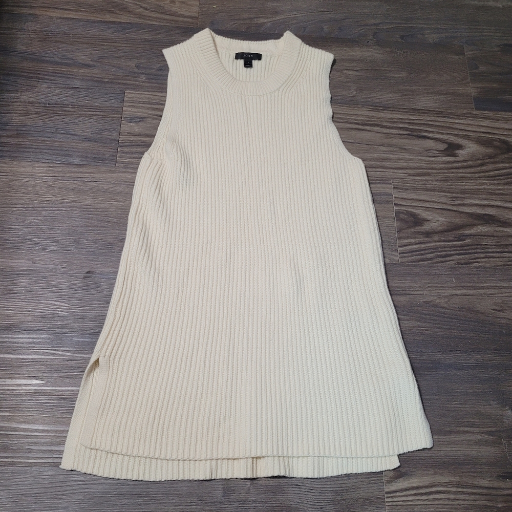 J. Crew Cream Ribbed Knit Sweater Tank Size Small Split Hem Tunic Length